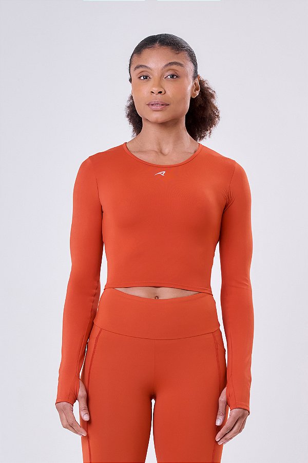 CAMISETA CROPPED SIGNATURE SAMBA MANGA LONGA LARANJA ESCURO