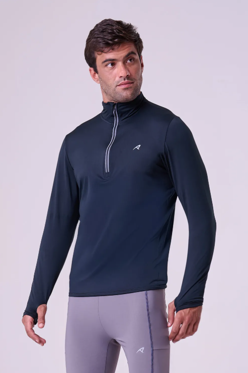 BLUSA THERMAL WARM C/ 1/2 ZIPER MASCULINA PRETO