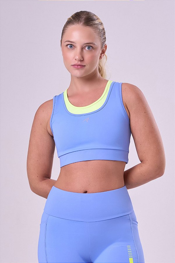 TOP SIGNATURE SAMBA 2 EM 1 DUPLA FACE AZUL PERSA / AMARELO FLUOR