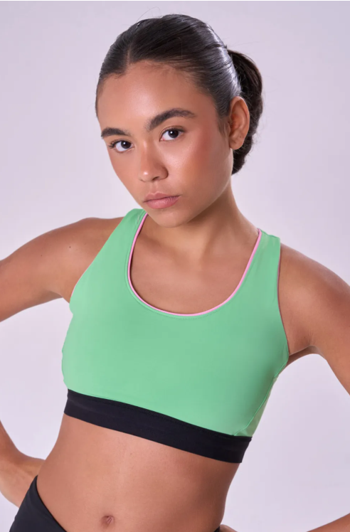 TOP SPRINT GINGA NADADOR DUPLA FACE ROSA POP / VERDE RADIANTE