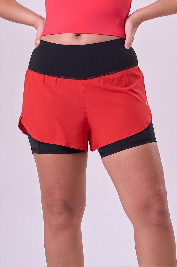 SHORT COM BERMUDA SIGNATURE SAMBA 3 BOLSOS SELADO VERMELHO ESCURO / PRETO