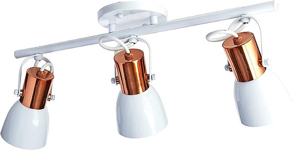 Spot de Sobrepor Triplo Troia 658/3 Branco e Cobre para 3 Lampadas E27