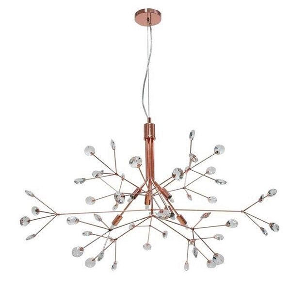 Lustre Flor com Cristais 88x59cm Cobre para 6 Lampadas G9