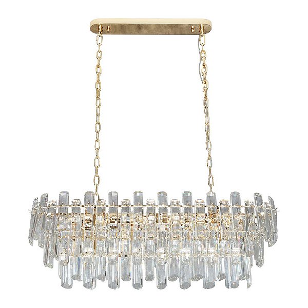 Lustre Retangular Cristal 100x35x34cm Dourado 12x Lampadas E-14 Bivolt