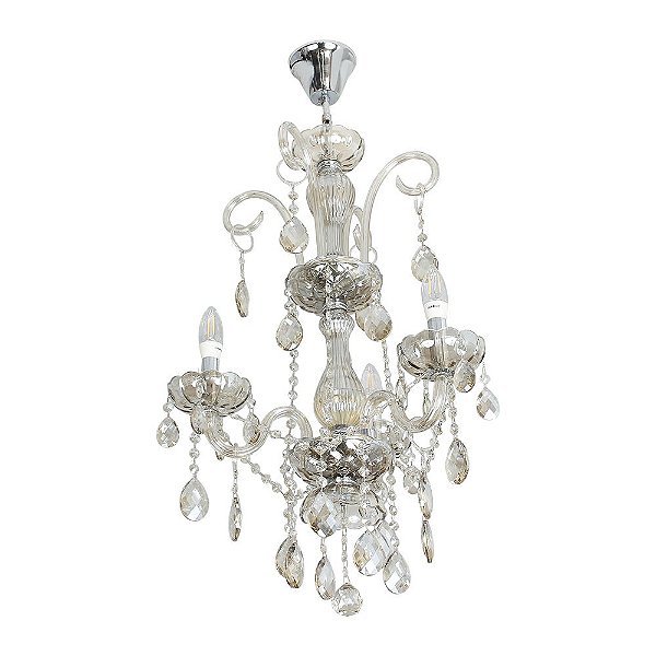 Lustre Classico Vela Cristal 75x50cm Champanhe Cristal para 3x Lampadas E-14