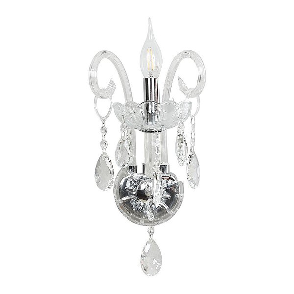 Arandela Candelabro Vela V3405 Transparente Cristal 35x17cm para 1x Lampada E-14