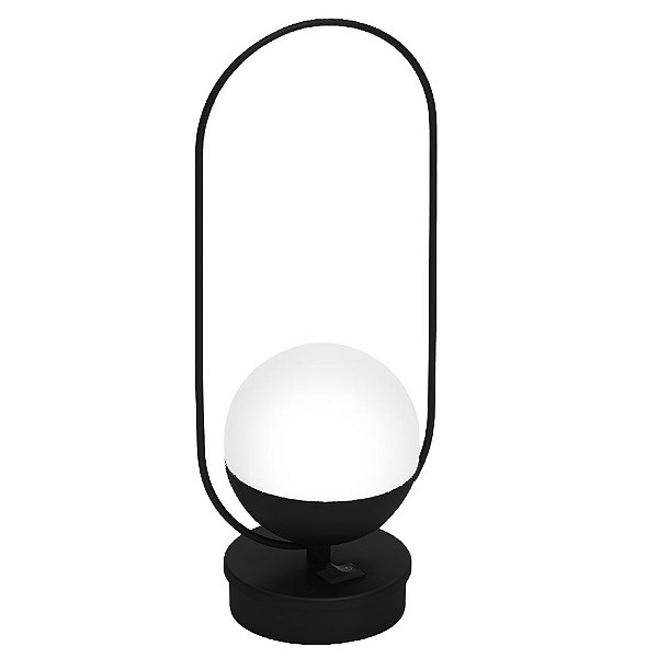 Luminaria de Mesa ABJ 5537 Preto Recarregavel com Globo Branco e Led Integrado 0,5w 3000k 100mm Bivo