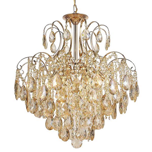 Lustre Classico 60cm Dourado e Ambar 60cm para 6 Lampadas E14 Bivolt