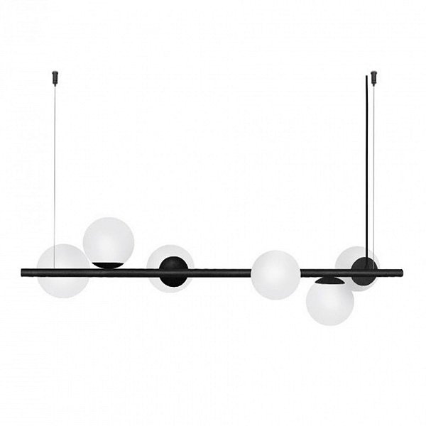 Pendente Century 120x36cm Preto com 6 Globos Ø15cm para 6 Lampadas E27