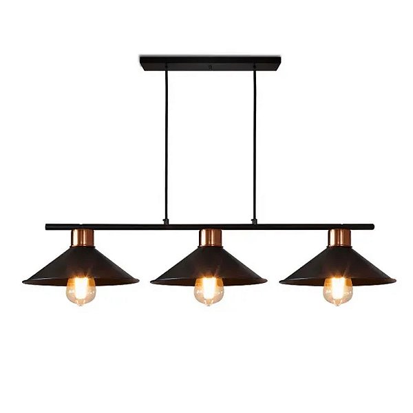 Pendente 633 Queens Preto Cobre 100x12x25cm para 3 Lampadas E27 Bivolt