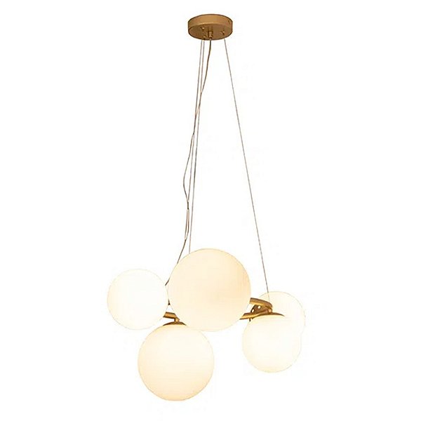 Pendente RE010SW Oxala 62x49x31cm Dourado e Branco para 5 Lampadas E27