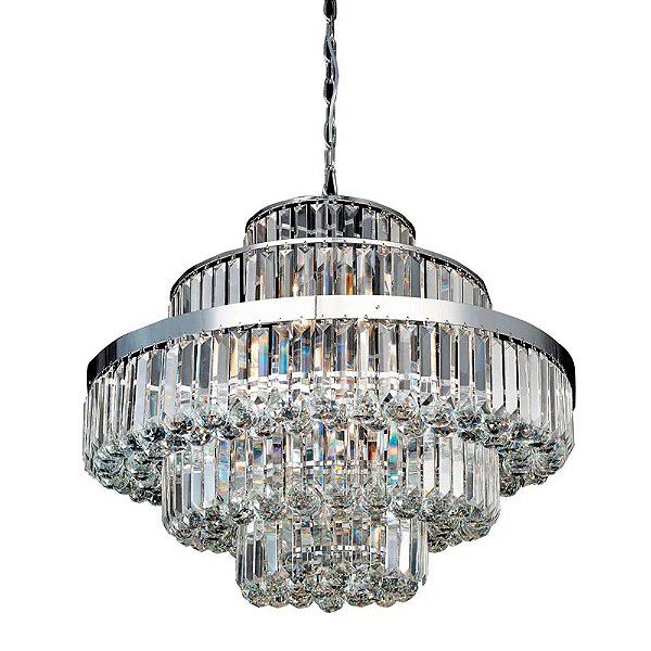 Lustre Redondo Ø70x60cm Cristal para 15 Lampadas E14