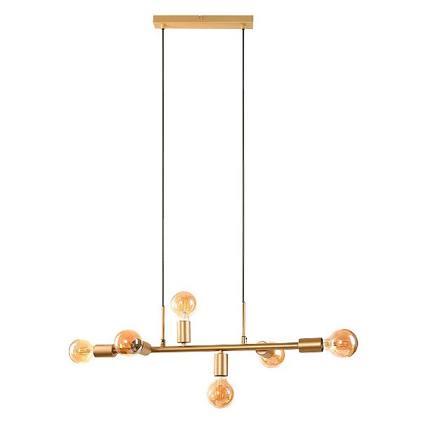 Pendente Dourado 13,5x70x22cm para 6 Lampadas E27 Bivolt