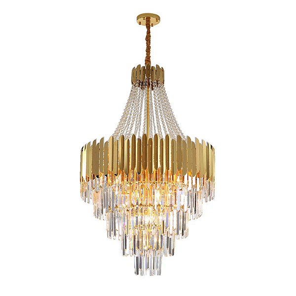 Lustre Redondo Cristal 60x95cm Ambar para 12x Lampadas E-14