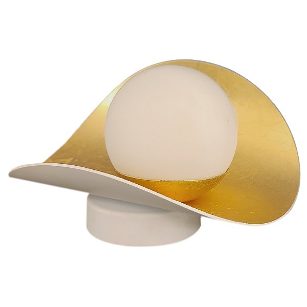 Abajur Perla Branco Folha de Ouro Globo Leitoso 25x17x13cm para 1 Lampada G9