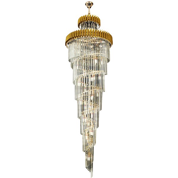 Pendente Redondo Cristal Ø80x260cm Dourado para 34 Lampadas E14