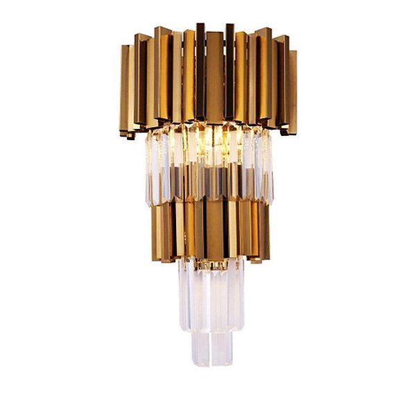 Arandela Cascata CD2021621 Dourada Cristal 22x57cm para 2 Lampadas E14