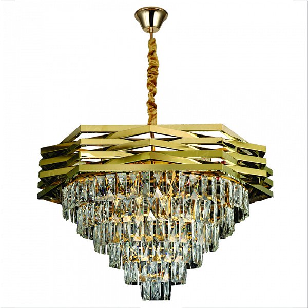 Pendente Redondo Cristal Ø80X46cm Dourado Transparente para 16 Lampadas E14