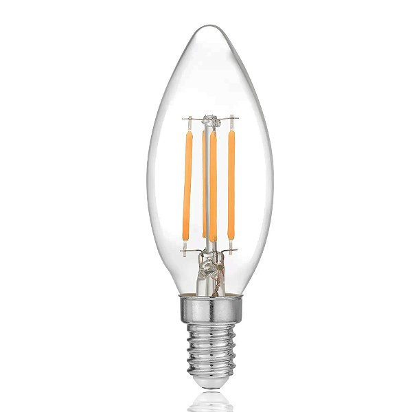 Lampada Vela Filamento Transparente Led 4w 2400k E14 Bivolt
