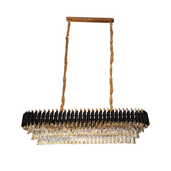 Lustre Retangular Cristal 120x35cm Dourado Transparente para 16 Lampadas E14 Bivolt