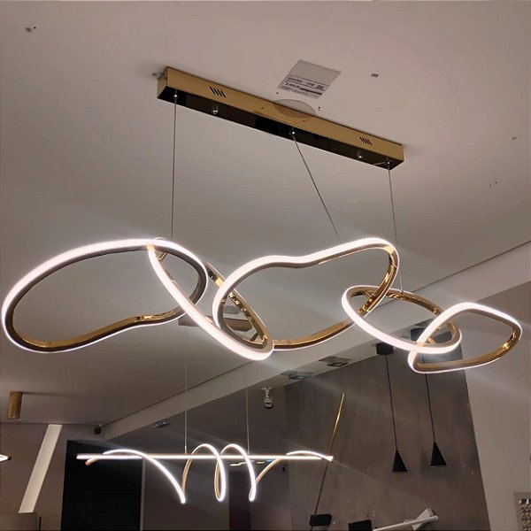 PENDENTE DOURADO 36X32X121CM C/LED 85W 3000K BIV