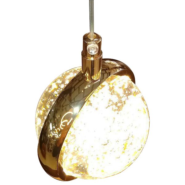 Pendente QD05108 12cm Dourado com Esfera e Led Integrado 7W 3000k Bivolt