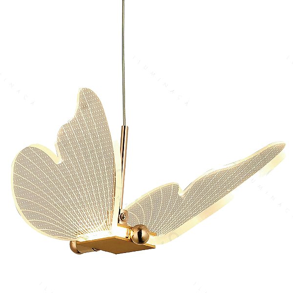 Pendente Borboleta QD05105 24x18cm Dourado com Led Integrado 8w 3000k Bivolt