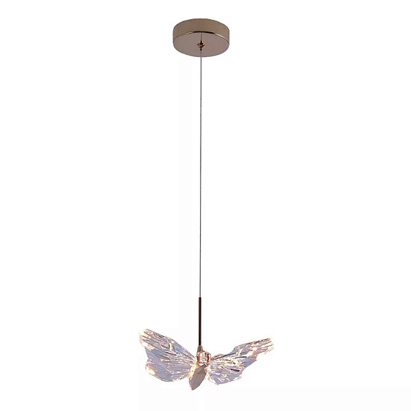Pendente Borboleta QD05131 20x14cm Dourado com Led Integrado 8w 3000k Bivolt