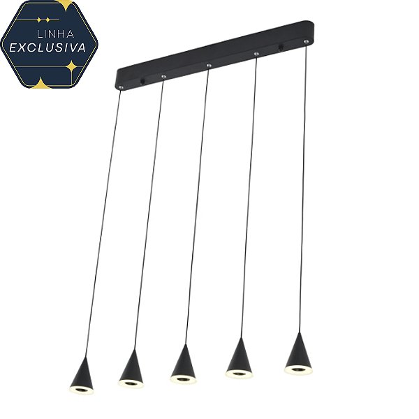 Pendente HPD2005/5 Preto Base 70cm com Led Integrado 25w 3000k Bivolt