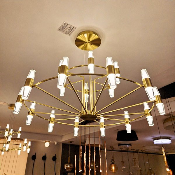 Pendente HPD4318 Dourado Ø80cm com Led Integrado 108w 3500k Bivolt