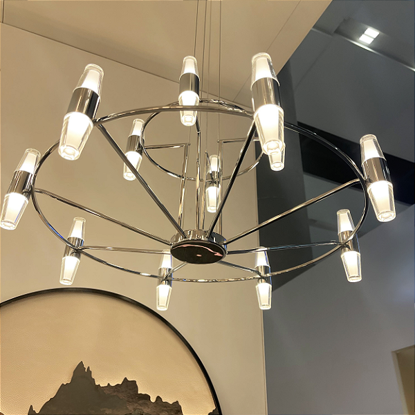 Pendente HPD4319 Cromado Ø80cm com Led Integrado 108w 3500k Bivolt