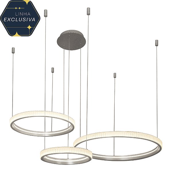 Pendente Alianca Ø40xØ60xØ80cm Prata com Led Integrado 240w 3000/4000k Bivolt