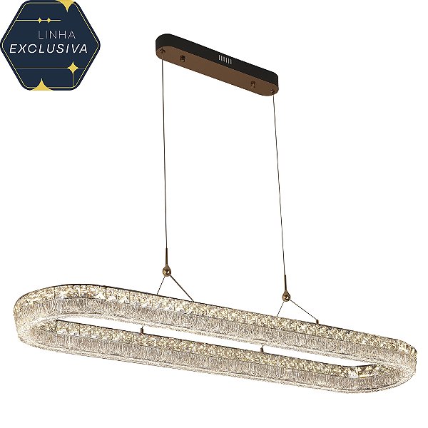 Pendente Superelipse 100cm Cromado Cristal com Led Integrado 76w Multi temperatura e Dimer Bivolt