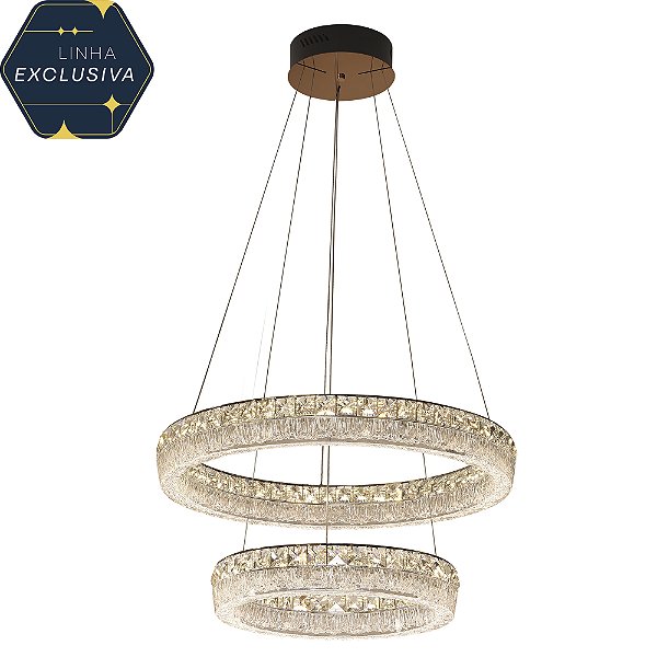 Pendente Alianca Ø40xØ60cm Cromado Cristal Led Integrado 90w Multi temperatura Dimer Bivolt
