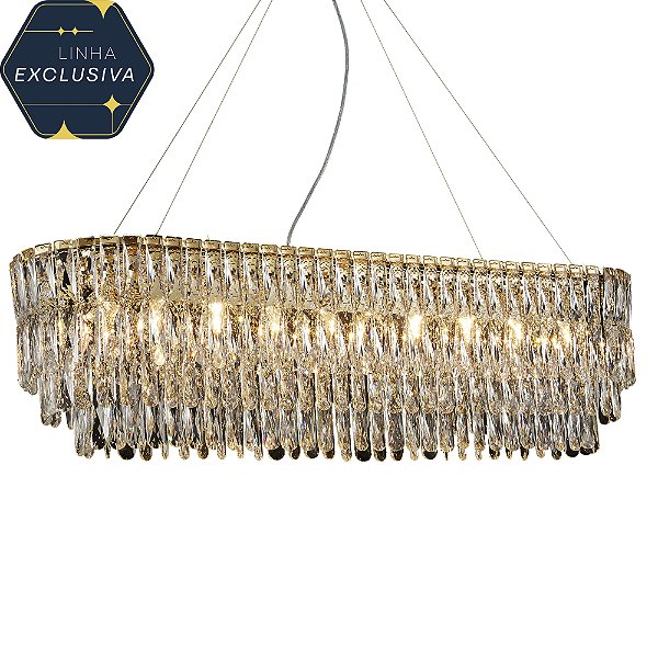 Pendente Cristal 120cm Dourado para 10 Lampadas E14 Bivolt