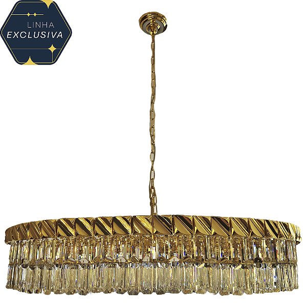 Pendente Redondo Cristal Ø80x26cm Dourado para 18 Lampadas E14 Bivolt