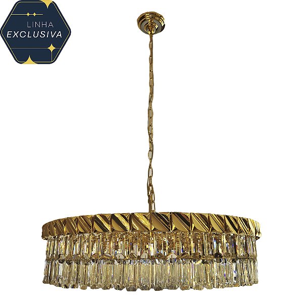 Pendente Redondo Cristal Ø60x26cm Dourado para 12 Lampadas E14 Bivolt