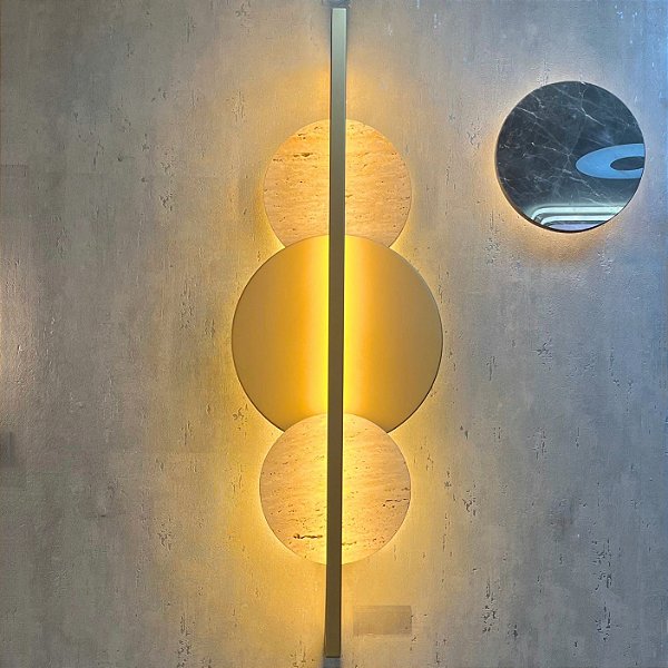 Arandela Dourado Fosco Bolle Rock Tripla 35x100x17cm c/ LED 45w 3000k 4500lm 127v