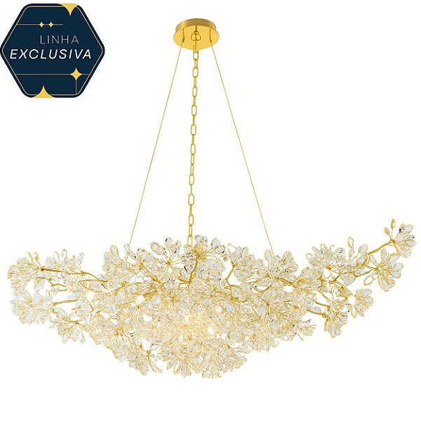 Pendente HPD9108 Dourado com Cristal 1.50 metros c/ 1.20 metros de fio para 15 lampadas G9