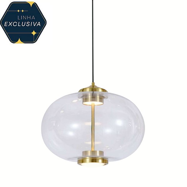 Pendente Vidro Oval HPD7979 35cm de Diametro c/ 1,50 Metros de Fio com LED 3000K