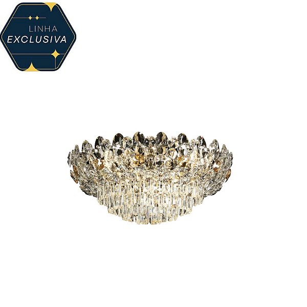 Plafon Cristais HPF3630 Dourado com 50cm para 12 lâmpadas E14