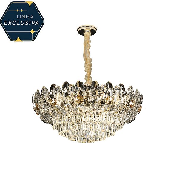 Pendente Cristais HPD3635 Dourado com 60cm para 13 lâmpadas E14