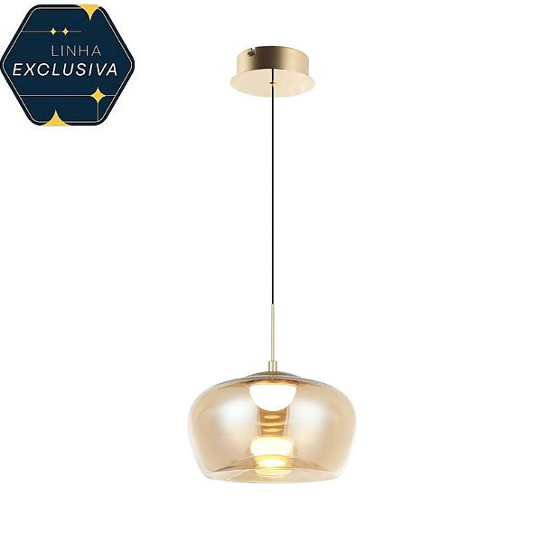 Pendente HPD1882 Vidro Dourado 28cm c/ Led 16w 3000k Bivolt