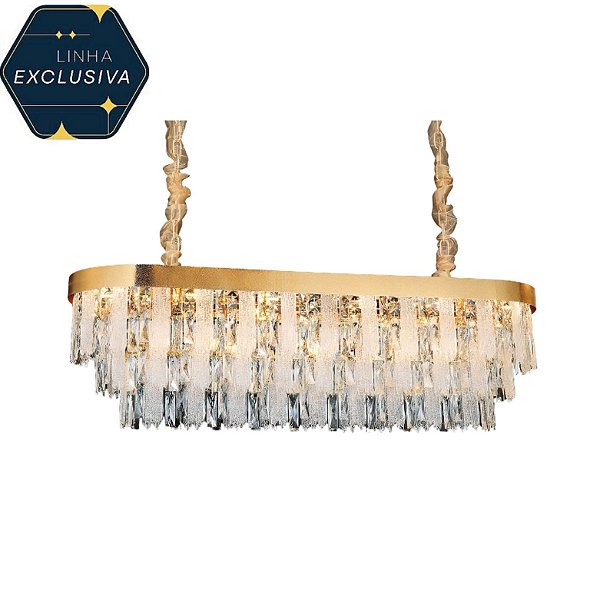 Lustre Cristal Retangular HPD8416 Dourado 120cm para 17 lâmpadas E14