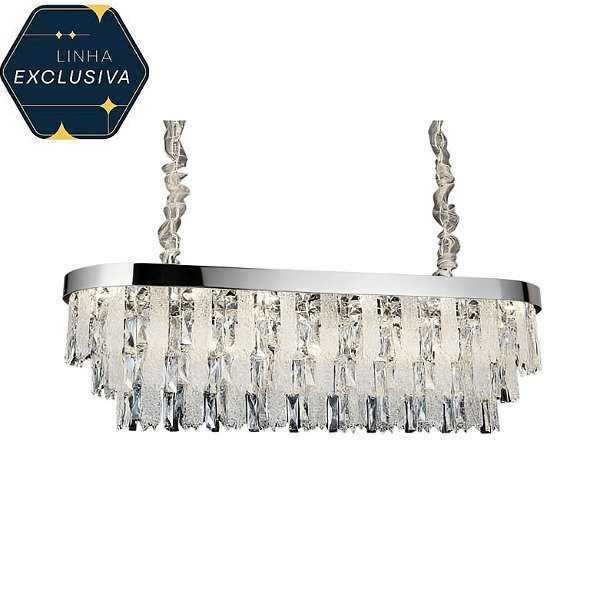 Lustre Cristal Retangular HPD8416 Cromado 120cm para 17 lâmpadas E14