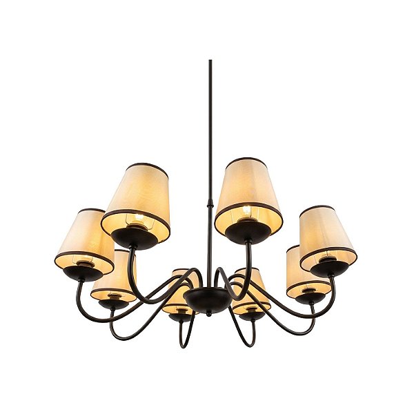 Lustre Candelabro 850P Preto com 8 Cúpulas para 8 Lâmpadas  E14