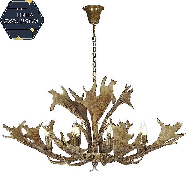 Lustre HPDPA Madeira Resina 100x50cm para 8 Lampadas E14 Bivolt