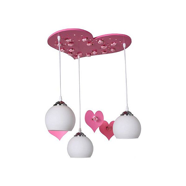 Pendente Infantil Rosa Coracao 40x35x75cm com Led para 3 Lampadas E27 220v