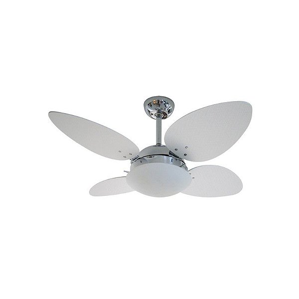 Ventilador Branco Cromado Petalo 4 Pas para 2 Lampadas E27 127v