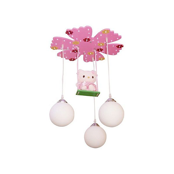 Pendente Infantil Hello Kitty 40x35x75cm com Led para 3 Lampadas E27 220v